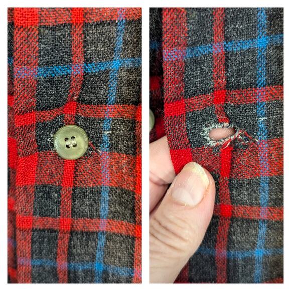 VTG 60s Pendleton Wool Board Shirt Red Plaid Loop Collar Flap Pocket Men’s L - Picture 8 of 9